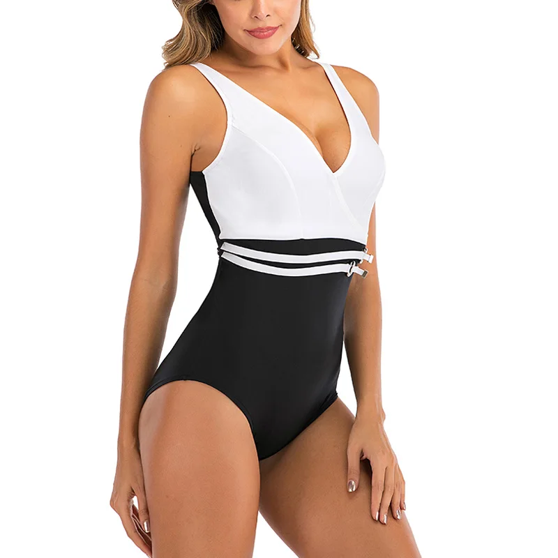 Riseado без брителек пестрый купальник Одна деталь купальные костюмы V Neck Для женщин