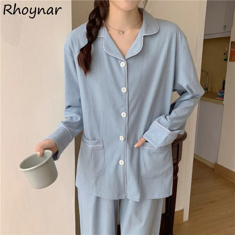 

Pajama Sets Women Ulzzang Lovely Casual Homewear Striped All-match Fashion Newest Autumn Hot Selling Students Daily Simple Cozy
