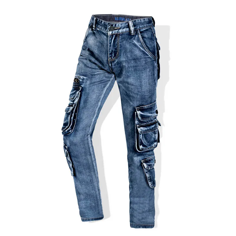 Mcikkny Новая мода Для мужчин грузов Жан брюки с несколькими карманами Slim Fit прямые