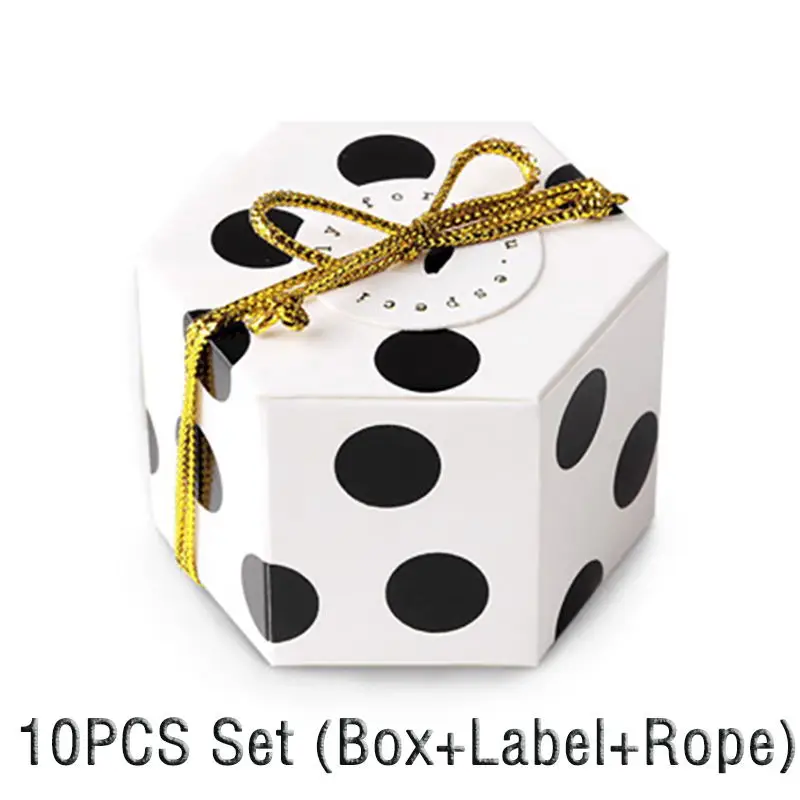 10pcs Black dots set Подарочная коробка в полоску и горох Boite Dragees Bonbonniere, упаковка, свадебные подарочные коробки для конфет, торта, вечерние шоколадные сумки - Цвет: 10pcs Black dots set