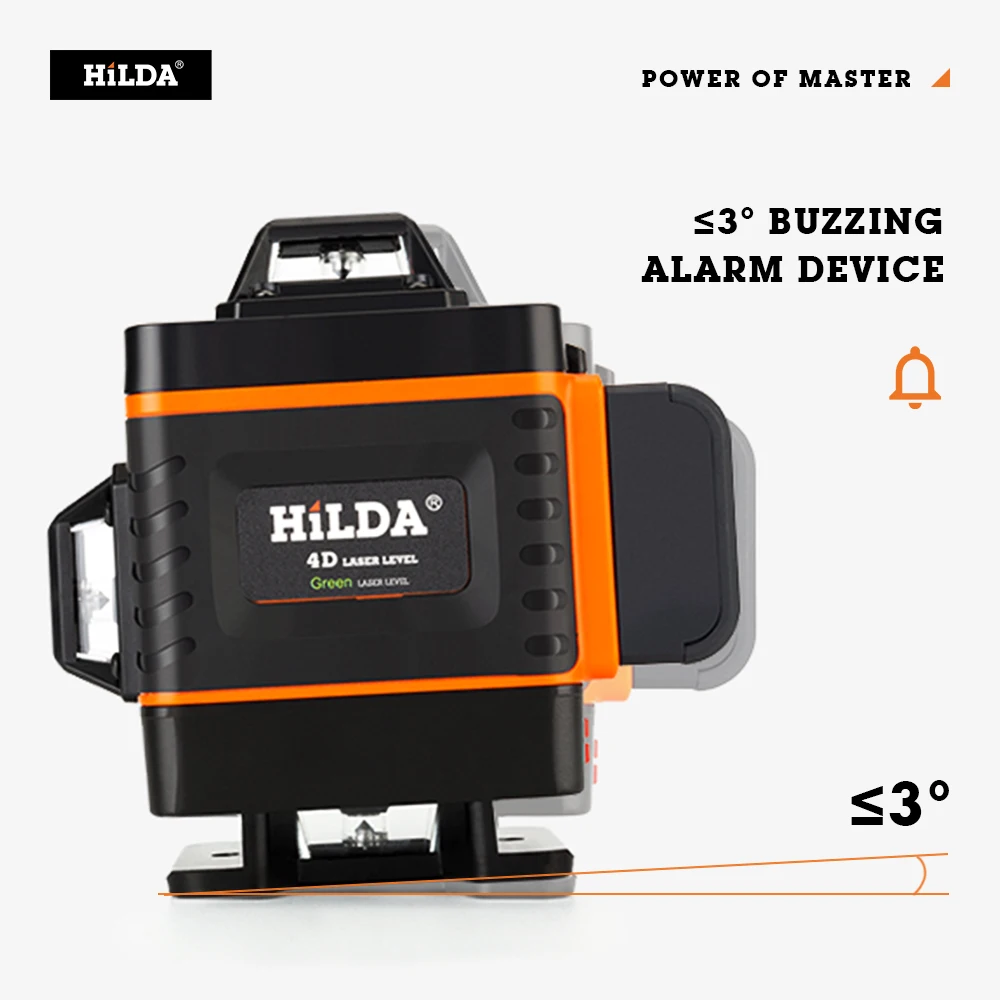 HILDA 16 Lines 4D Laser Level cross line Green laser level self-leveling multipurpose horizon vertical measure | Инструменты