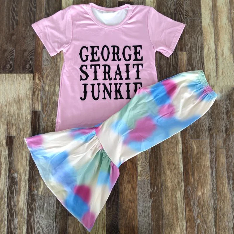 

boutique outfits English alphabet tie-dye bell pants girl clothes set