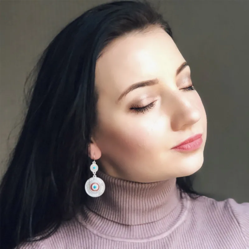 Винтажные серьги Brincos в этническом стиле, в богемном стиле, античные, посеребренные, красные, эмалевые Стразы, акриловые, в виде цветка, висячие серьги для женщин
