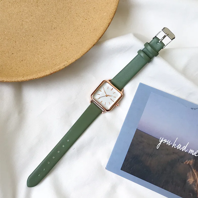 Минималистичные квадратные женские кварцевые часы кожаные Наручные Ulzzang модные