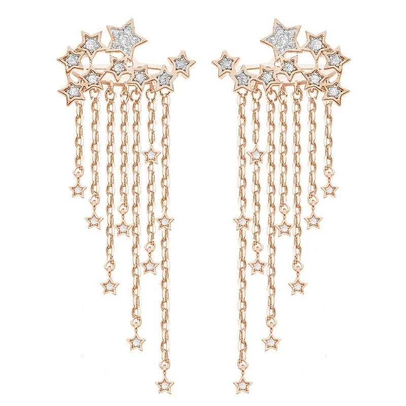 Женские серьги с кристаллами длинные подвеска блестящие кисточки в виде звезд |