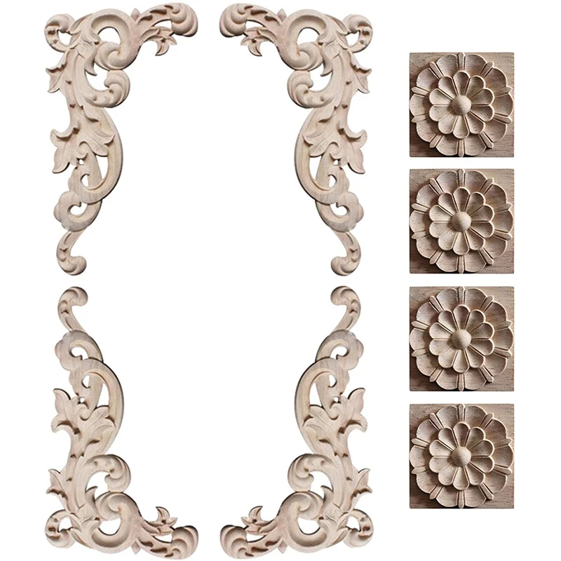 

Европейский стиль деревянный наклейки с резьбой угловая накладка аппликация мебельные украшения Неокрашенный Цветок Наклейка для мебели ...