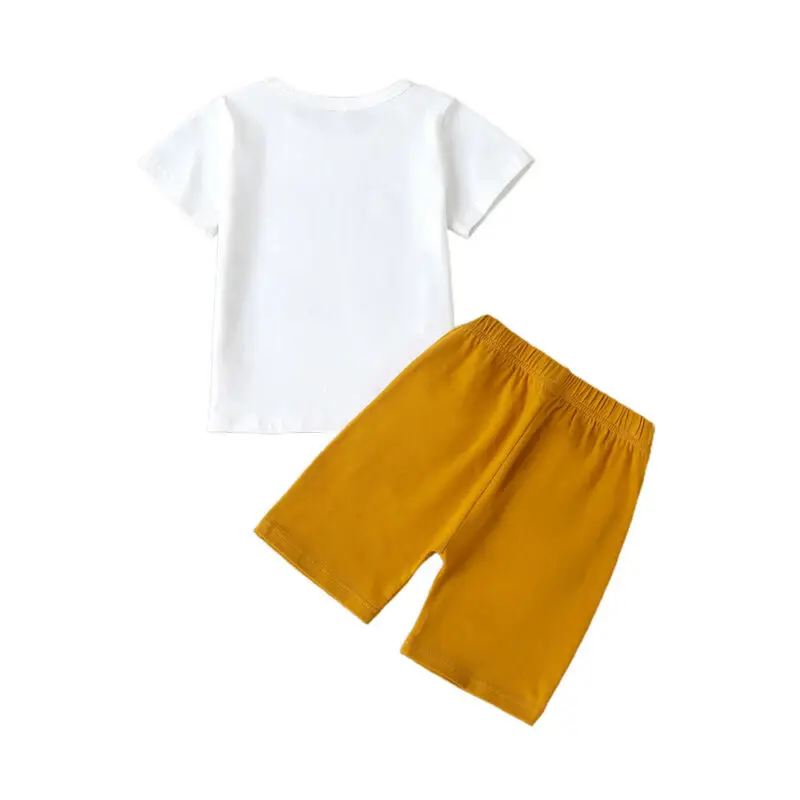 

Girls Printed Short Sleeve Pants Suit White Round Neck Letter T-shirt Loose Casual Yellow Tethered Sweatpants Set Summer