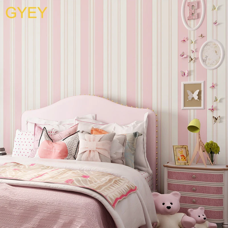 

10M Children's Room Princess Wallpaper Non-woven Girl Bedroom Vertical Stripes Warm Romantic Pink Wallpaper