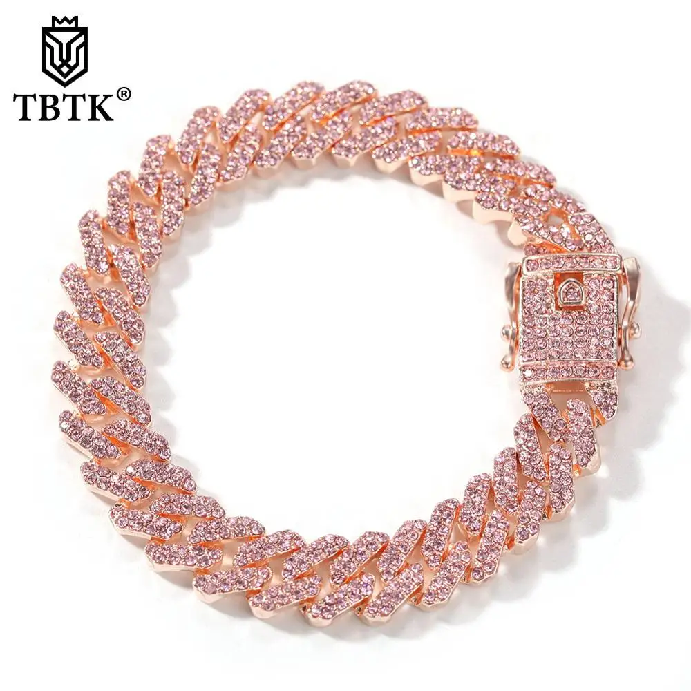 

TBTK Hip Hop S-Link Miami Zinc Alloy Iced Out Rhinestone Bracelet Rose gold Cuban Link Chain Charms Jewelry Trendy Unisex Gifts