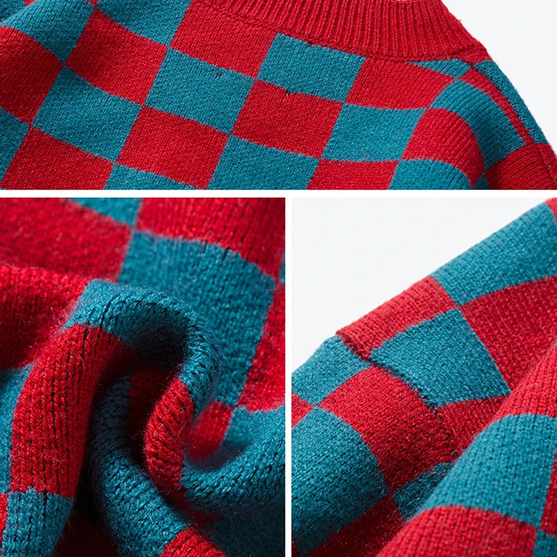 

ICPANS Sweater Men Autumn Fashion Hip Hop Plaid knitted Sweaters Men Clothes Casual Loose Vintage Pullover Men