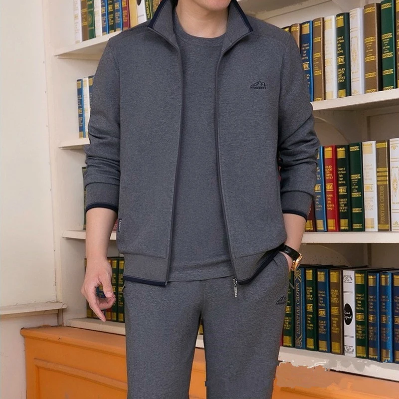 

Men's Sportswear Two Piece Set 2020 Autumn New Casual Tracksuit Stand Zipper Gray Sweatshirt Sweatpant Survetement Homme