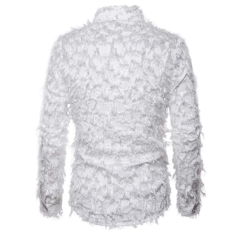 Мужская рубашка с имитацией перьев вечерние приталенные рубашки длинным рукавом
