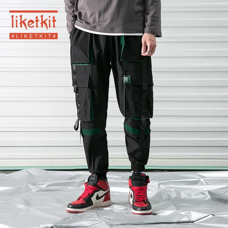 Liketkit мужские брюки карго в стиле хип-хоп 2019 повседневные штаны с лентами и