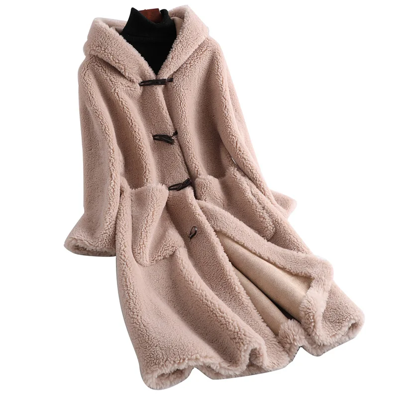 Women 2022 Autumn Winter New Real Lamb Fur Coat Female Genuine Granular Sheep Shearing Jacket Thick Warm Hooded Outerwear F09