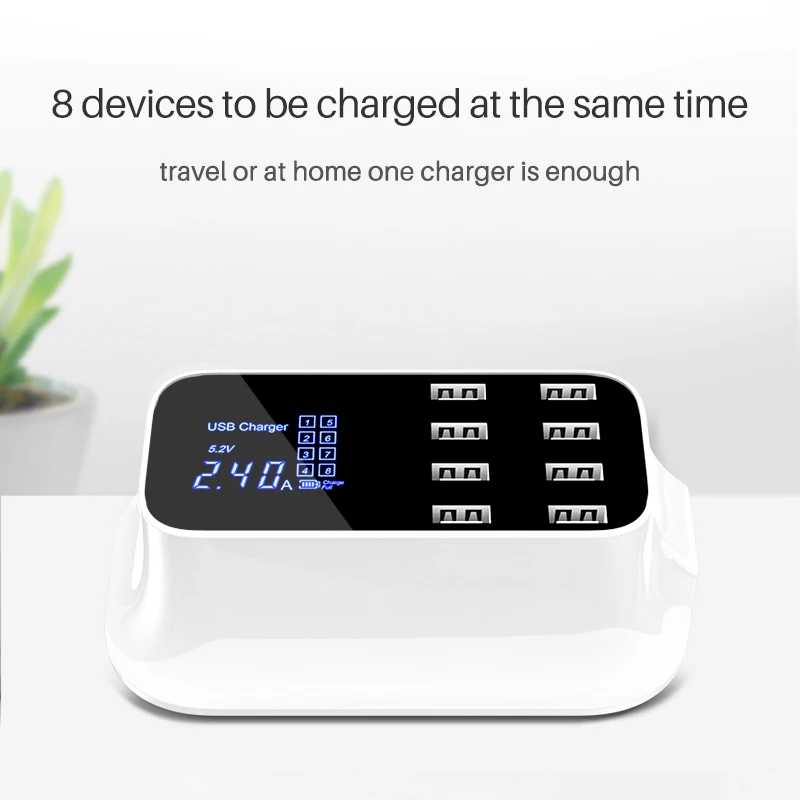 8 портов цифровой ЖК-дисплей USB зарядное устройство для Android iPhone адаптер планшет мобильный телефон 2.4A быстрое зарядное устройство для xiaomi huawei samsung