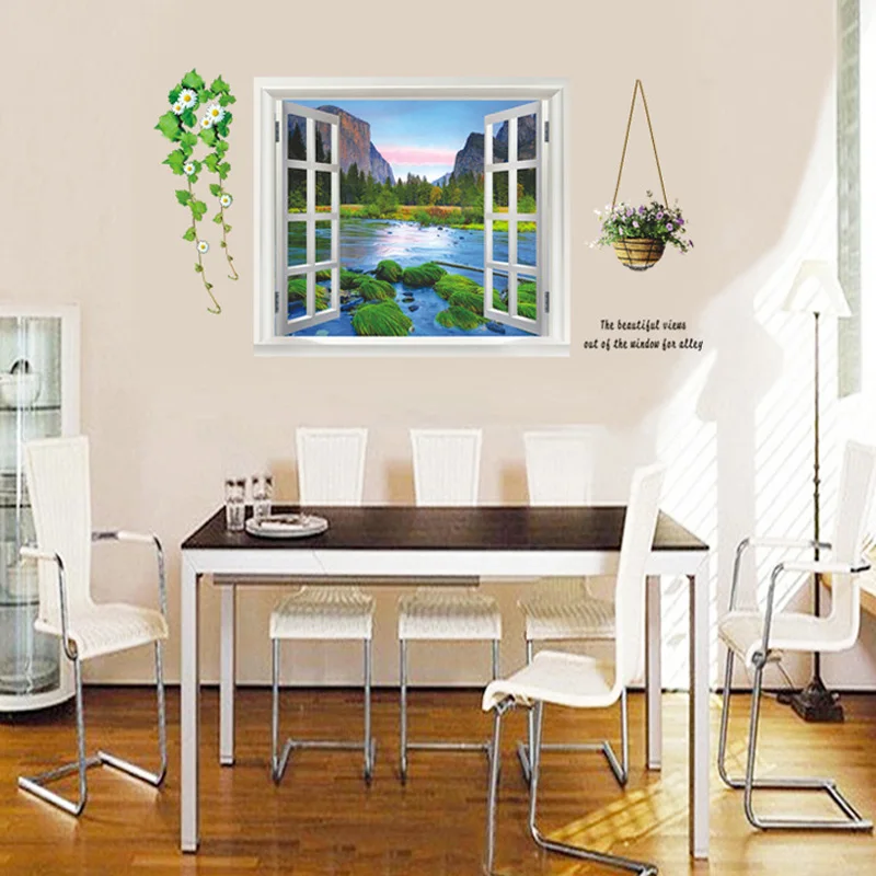 Creative Fake Window Paisagem Poster Stickers Vinyl Mediterranean Scenery Wall Decor Removable PVC Decal Mural Wallpaper | Дом и сад