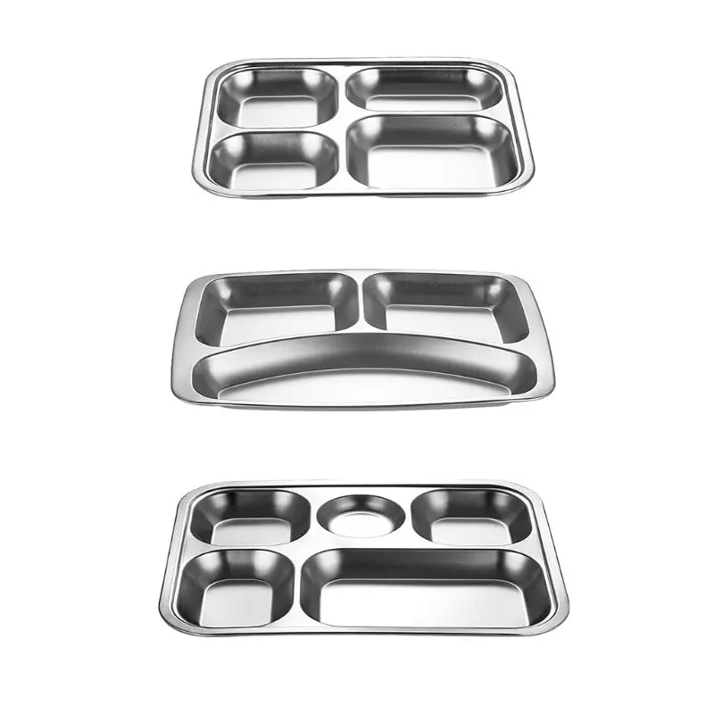 

Stainless Steel Divided Dinner Tray Lunch Container Food Plate for School Canteen