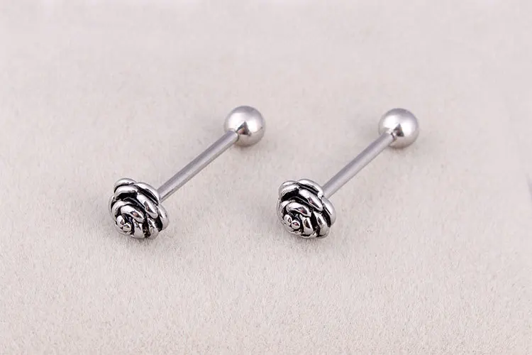 

5pc14G Rose Punk Tongue Labret Barbell Piercing Industrial Cartilage Helix Nipple Bar Ring Piercing Jewelry Tongue Ear Lip Studs