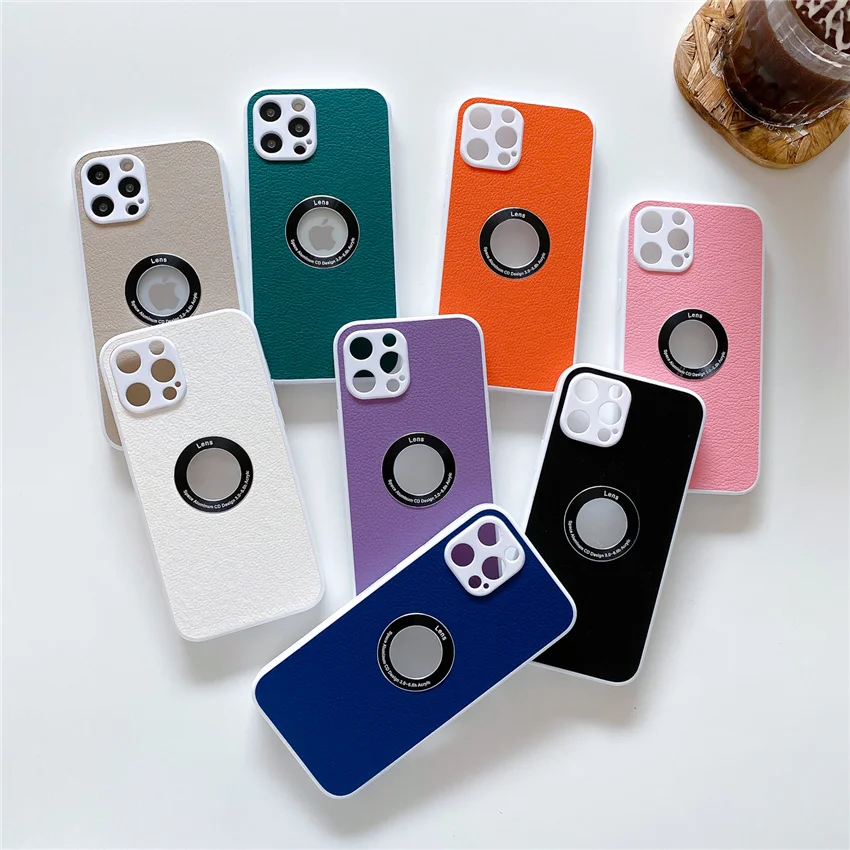 

Metal Circle Transparent Sign Phone Case For iPhone 11 12Promax Mini XR XS Max 7 8Plus SE 20 Clear Round Luxury Leather Holster