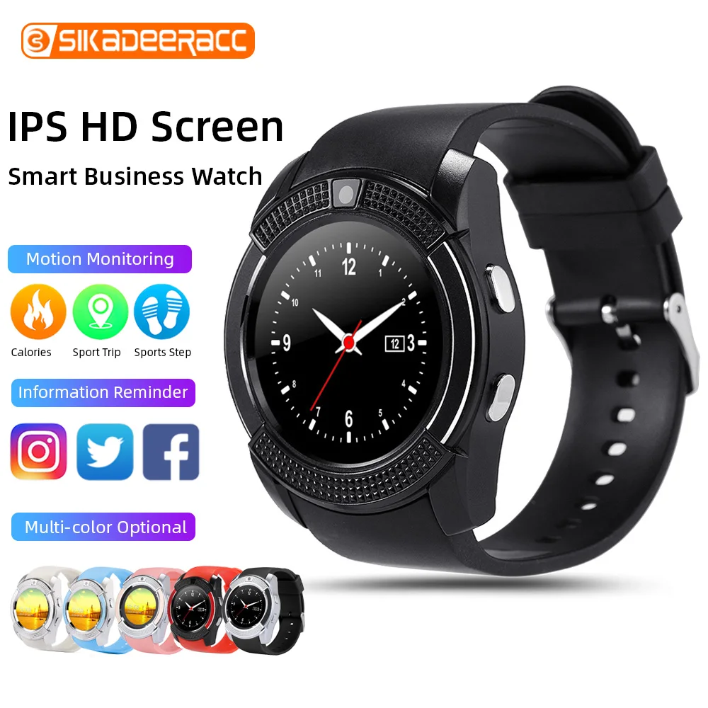 Спортивные Смарт часы V8 круглый фитнес карта сенсорный Экран Камера шагомер для