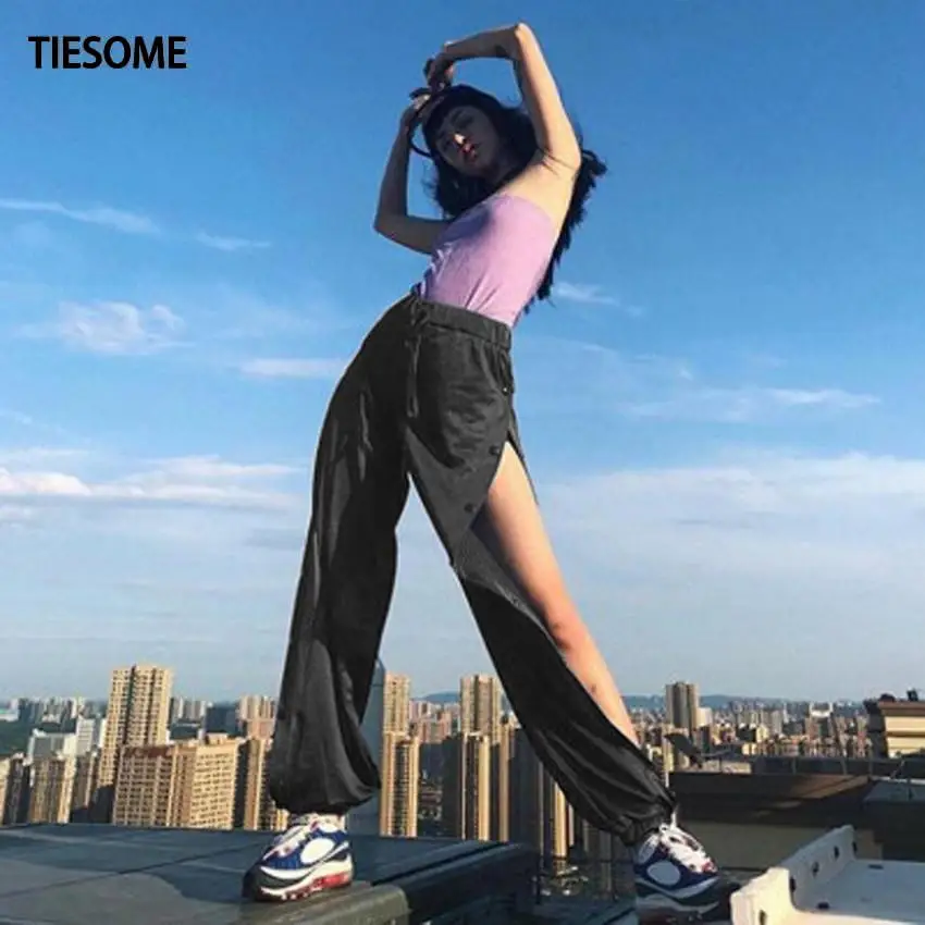 

TIESOME Harajuku Joggers Lace Up Sportpants Women Trousers Casual Bottom 2020 Summer New Fashion Loose Elastic Pants Female Pant