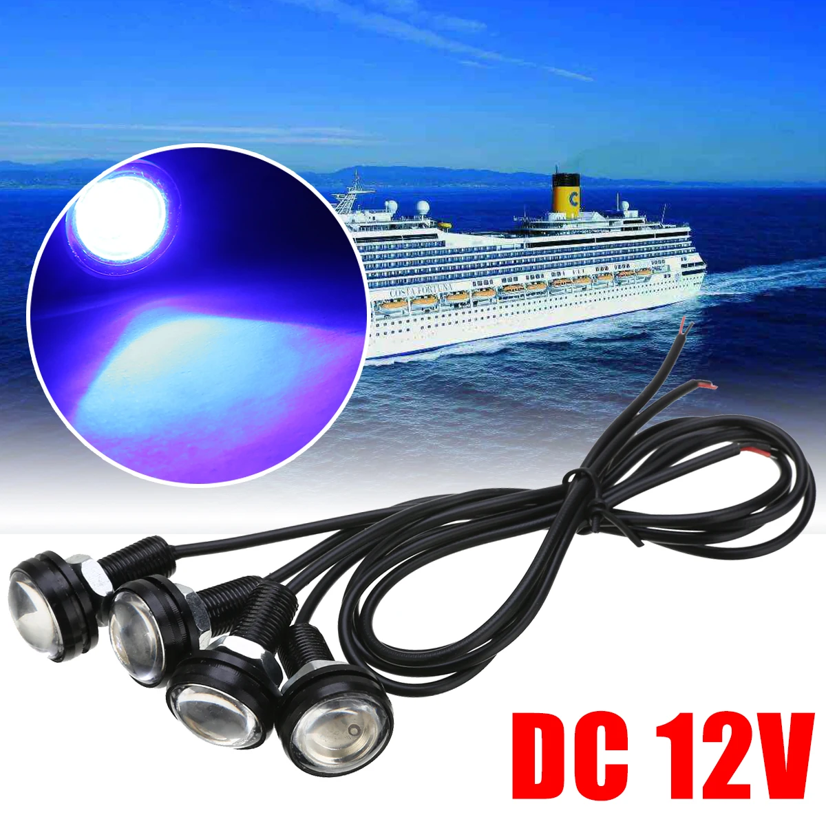 

4Pcs Blue LED Boat Plug Light Waterproof DC 12V 100LM Marine Underwater Fish Boat Light Parts Accessories