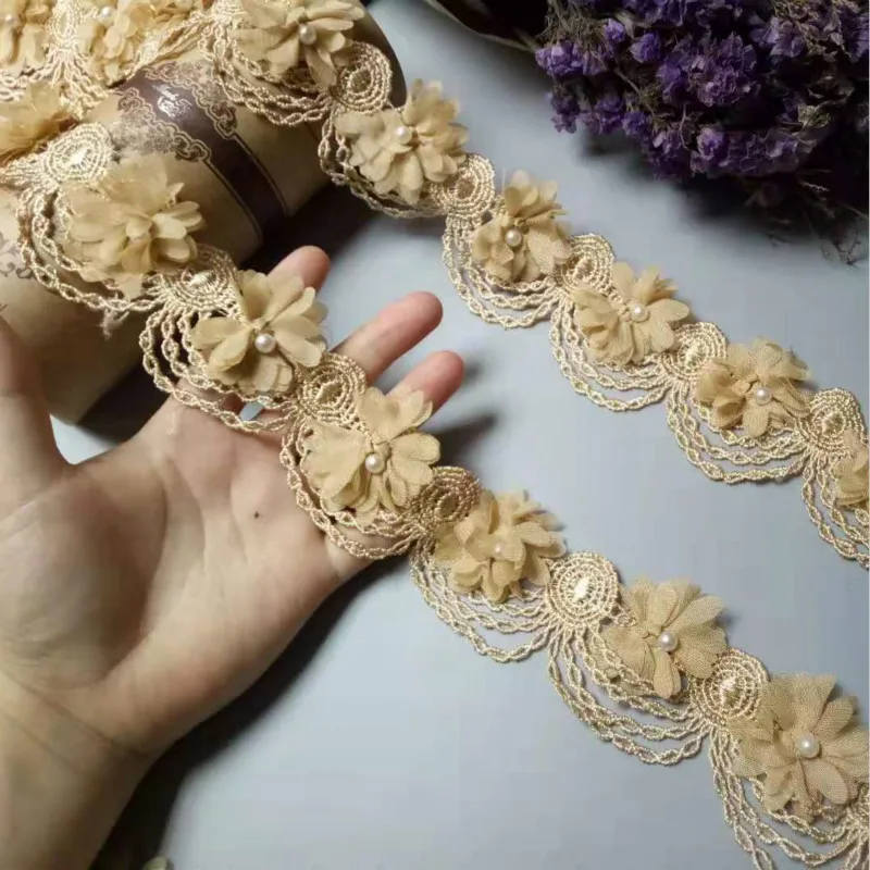 10 шт. Золотая вышитая кружевная лента с цветочной аппликацией | Дом и сад