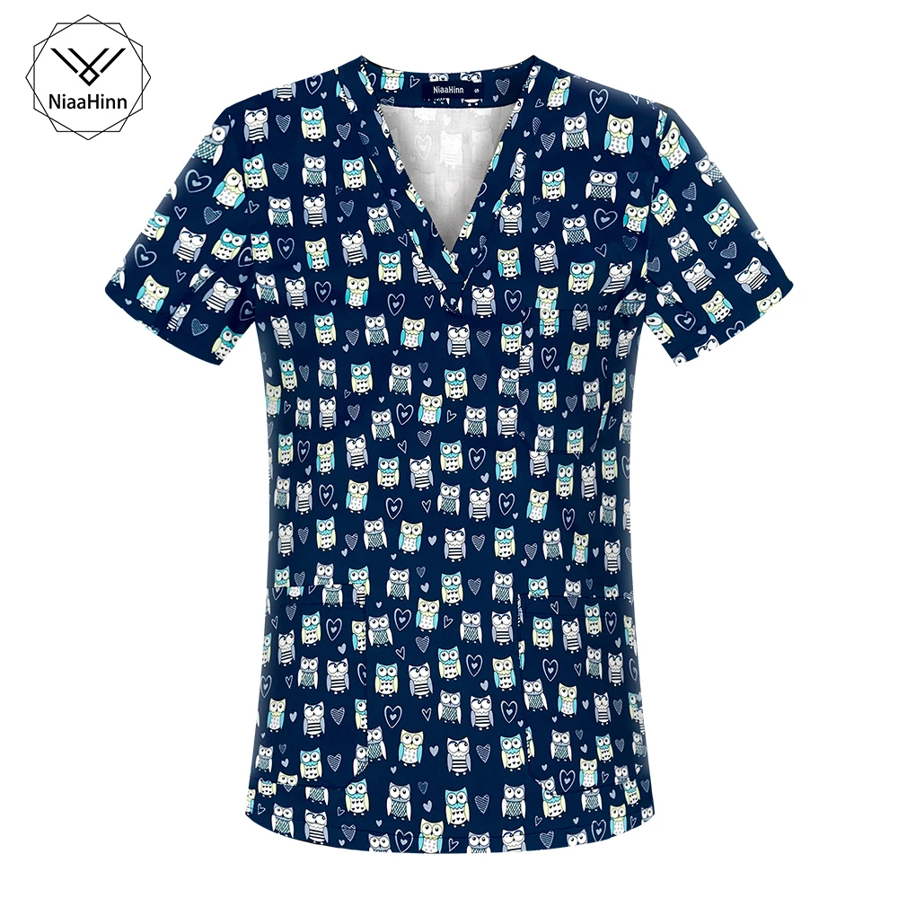 

Spa Uniforms pet grooming Scrubs Tops Multicolor Cotton Beauty Salon Uniform cartoon Print Health check work Wear Scrubs Shirts