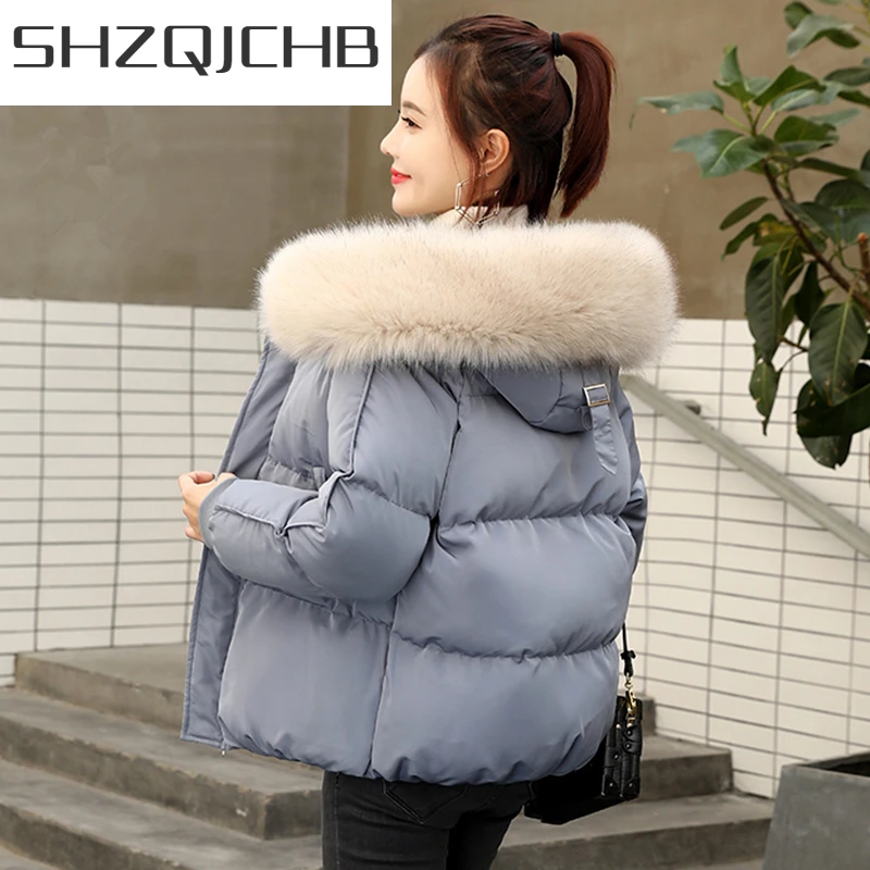 

SHZQ зимняя куртка для женщин Abrigos Mujer зима 2021 корейские толстые теплые элегантные женские пальто парки куртки с большим меховым капюшоном LW494
