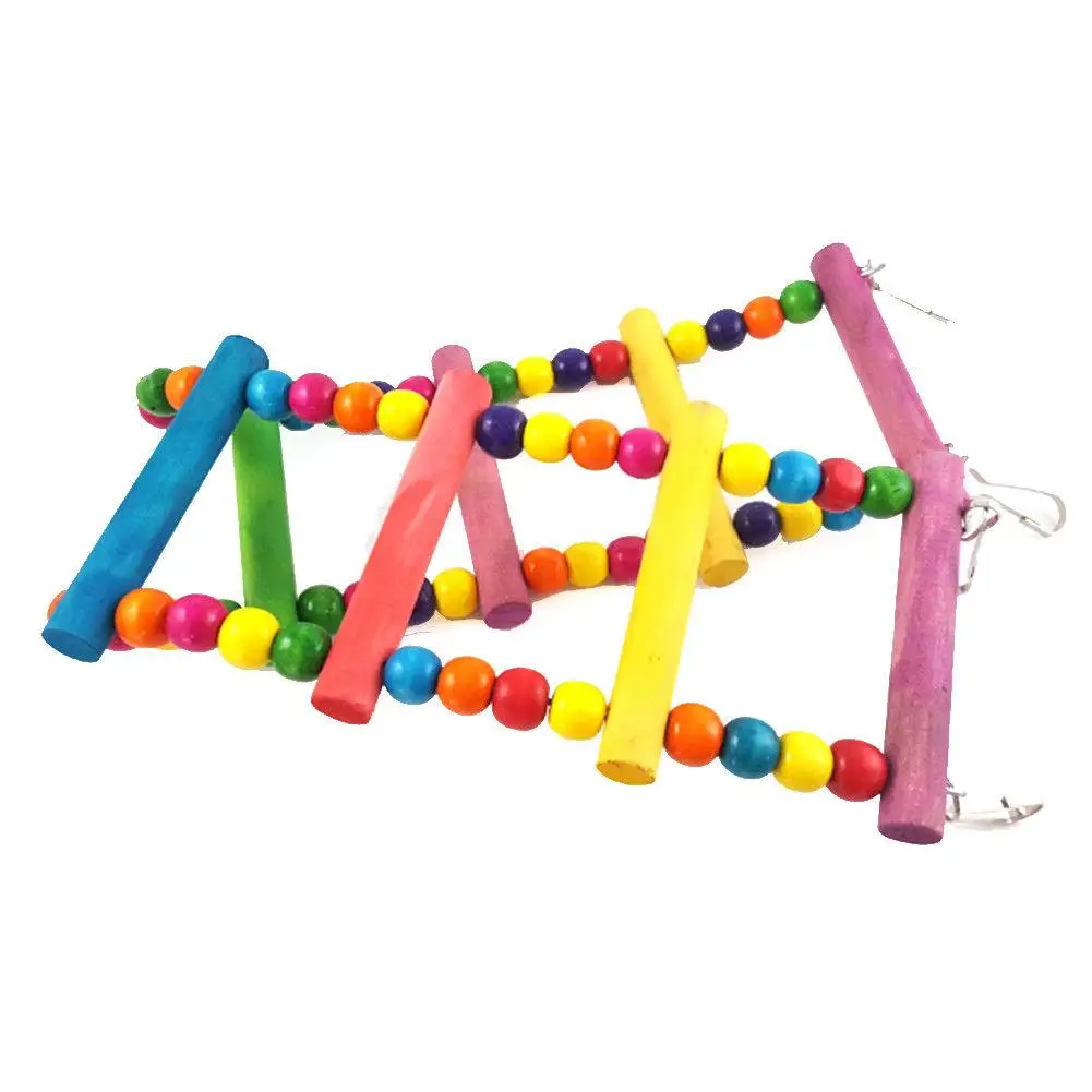 

Colourful Pet Climbing Ladder Biting Wood Brick Toys with Hanging Rope for Bird Parrot Supplies