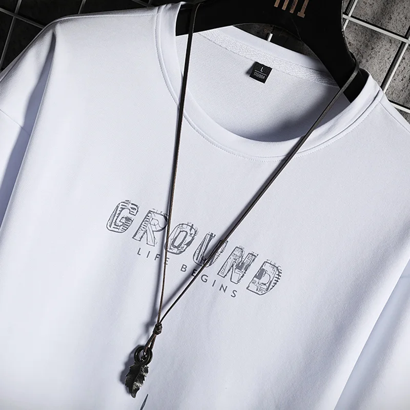 

2021 Men T Shirts Summer Short Sleeve Fashion Loose Round Neck Tees Male Casual Printed Tops Streetwear Mens Clothing 4XL