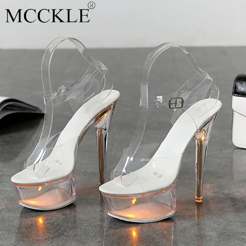 Босоножки Женская летняя обувь с подсветкой Прозрачные свадебные босоножки на