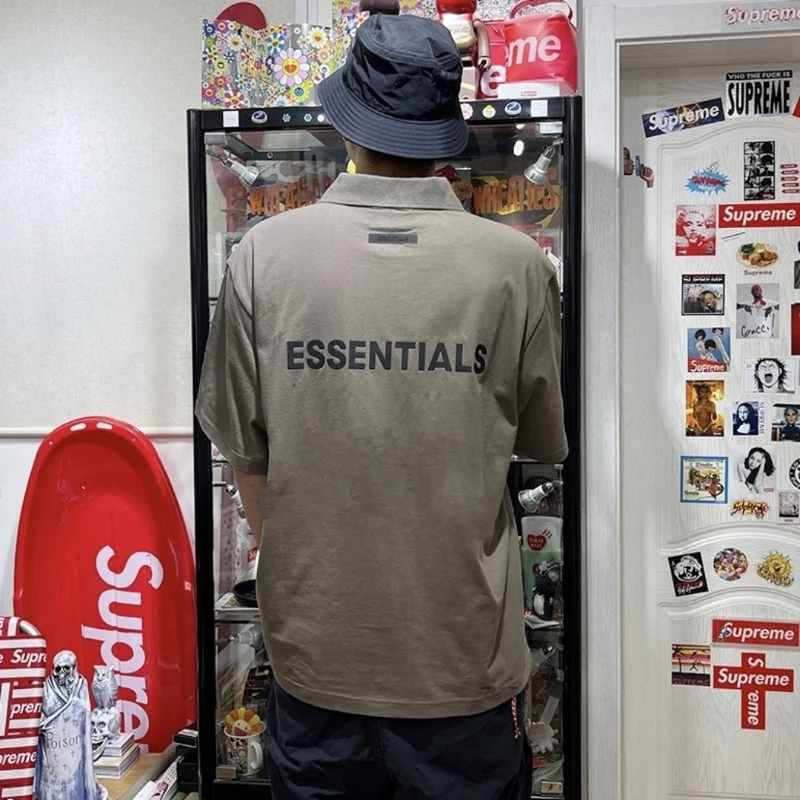 

21ss Essentials Men's Polo 100% Cotton Short Sleeve Oversize Polo Shirt Back Gluey Essentials Letter Men Hip hop Streetwear