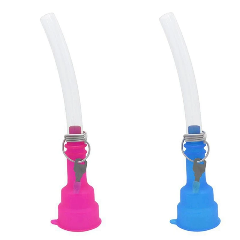 

2 Pcs Cans Beer Snorkel Straw Beer Bong Funnel Slammer Beer Snorkel Drinking Beer Game Games Bar Tools, Pink & Blue