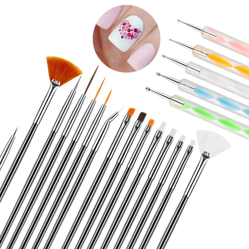 

20 Pcs/set Point Drill Pen Nail Brush High Quality Nail Builder Nail Painting Dotting Pen Plastic Metal Carving Acrylic Gel Tool