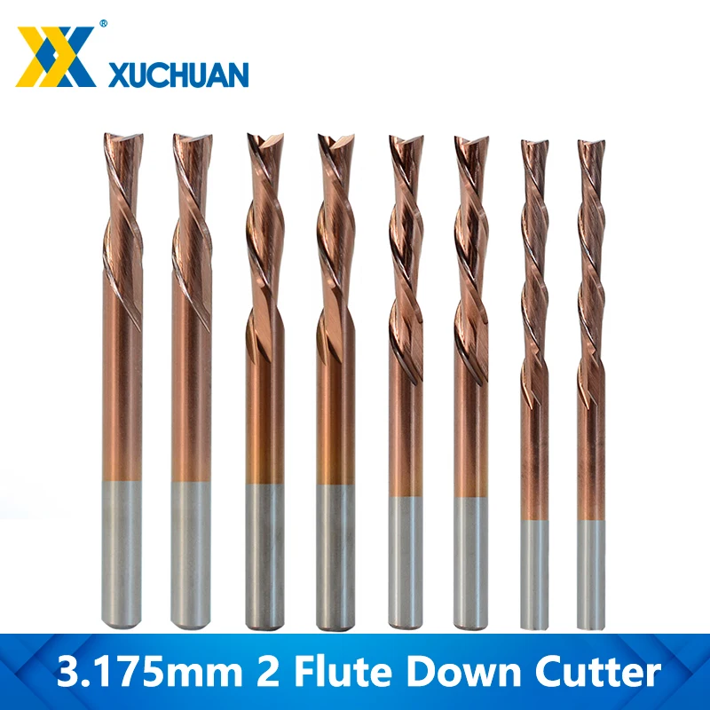 

2 Flute Milling Cutter Left Hand Down Cutter 3.175 Shank TiCN Coated CNC Router Bit For Cutting Aluminum Carbide Spiral End Mill