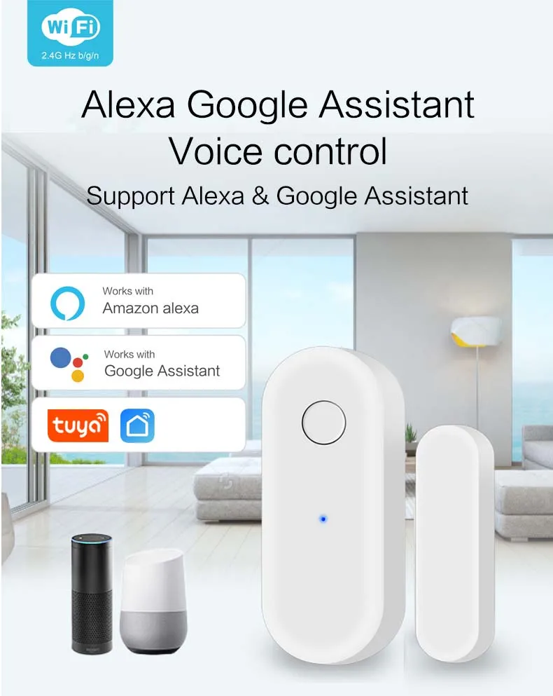 Smart WiFi Door Sensor Open / Closed Detectors Window Detector Alarm wholesale Home security alarm With Alexa Google | Безопасность и