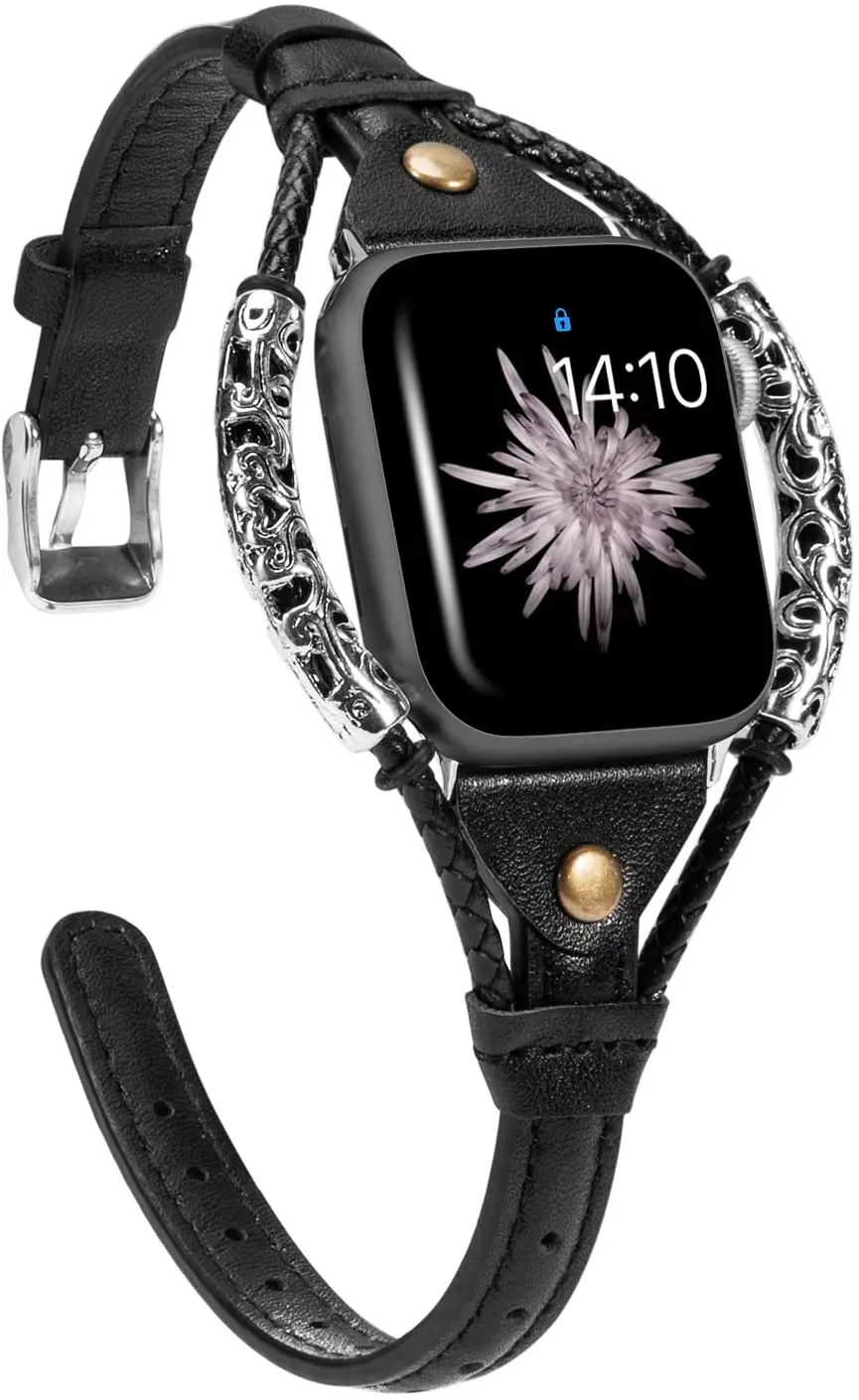 

Ремешки для Apple Watch 38 мм 40 мм 42 мм 44 мм для iWatch, женский кожаный твист-ремешок, винтажный металлический ремешок с заклепками, браслет на запястье