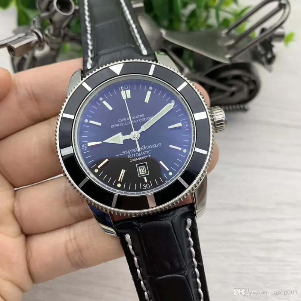 

New Classic Rubber SuperOcean Mens Watches 46MM Full Black Blue Sapphire Ceramic Bezel Automatic Mechanical Watch Wristwatches