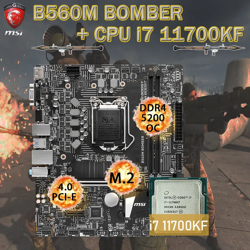 

LGA1200 MSI B560M BOMBER Motherboard Set+ Intel Core i7 11700KF Combo DDR4 64GB(OC) M.2 PCI-E 4.0 Placa-mãe Desktop Intel B560