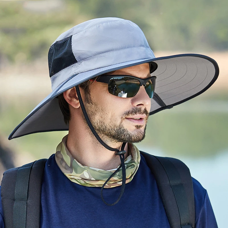 

Bucket Hat Men Summer Sun Beach Big Brim With String Upf50 Breathable Climbing Fishing Holiday Outdoor Accessory For Teenagers
