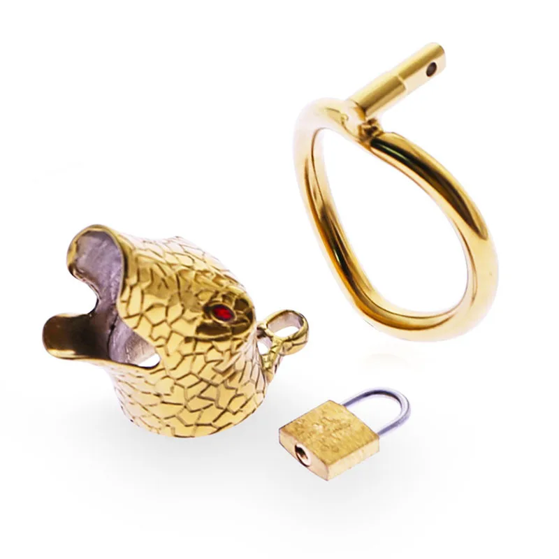 Новая Металлическая Золотая клетка для пениса в виде змеи Мужской Пояс верности