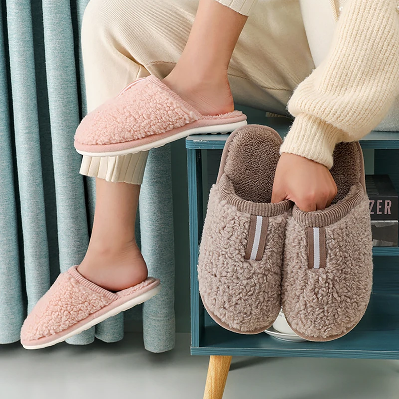 

Men Winter Slippers Couple Warm Plush Cotton Shoes for Male Home Indoor Floor Footwear Non-slip Female Soft Cozy Sliders тапочки