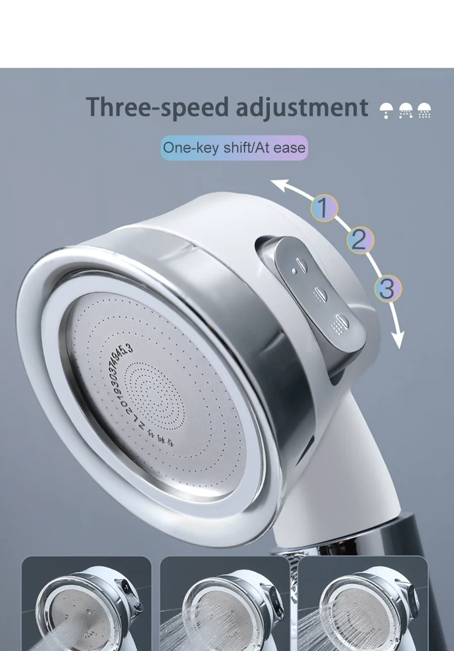 

The new light luxury definition pressurized shower sprinkler head three-speed one-button water-stop bathing shower Hehe