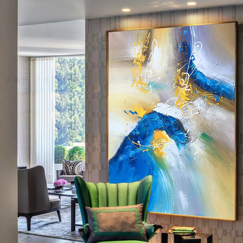 

Hand-painted abstract oil painting porch living room decoration painting modern minimalist Nordic 3D painting blue dream FHY008