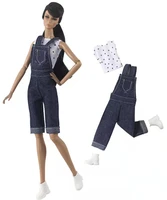 11 5 doll outfits set polka shirt denim jeans bib pants for barbie clothes tops trousers shoes 16 bjd dolls accessories toys