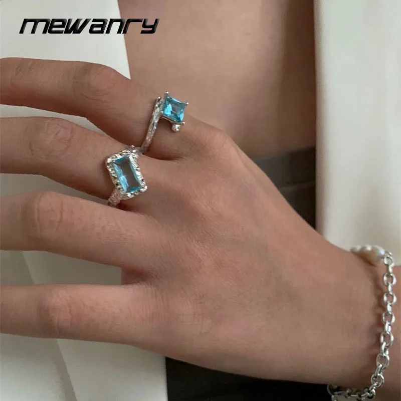 

MEWANRY 925 Sterling Silver Rings Blue Zircon for Women Trendy Design Exquisite Temperament Charming Anniversary Jewelry Gifts