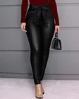 Черные элегантные брюки-карандаш с поясом и высокой талией, женские длинные брюки из искусственной кожи с поясом, повседневные сексуальные эксклюзивные модные брюки