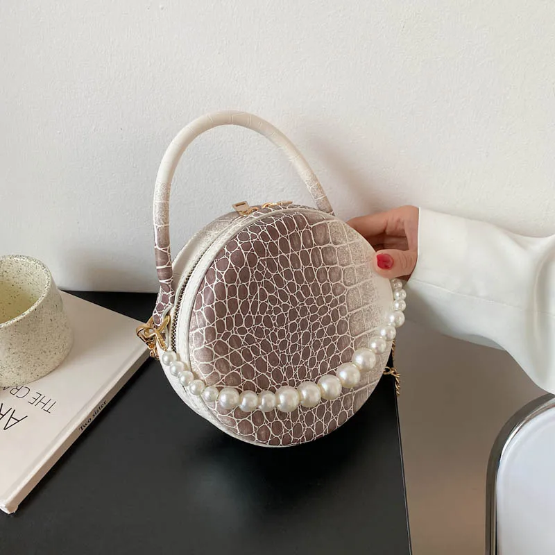 

Shoulder Bags For Women New 2021 Designer PU Leather Crossbody Bags Stone Pattern For Women Fashion Luxury Pearl Messenger Bag