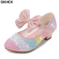 girls leather shoes princess 2020 childrens shoes round toe soft sole big girls high heel princess crystal shoes